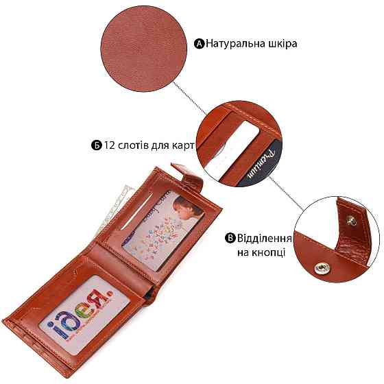 Компактный мужской кошелек из натуральной гладкой кожи CANPELLINI 21508 Светло-коричневый Киев