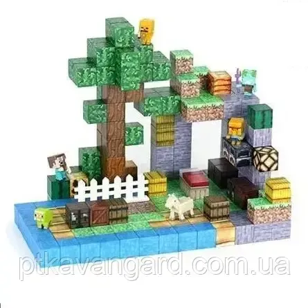 Магнитный конструктор Minecraft 203 магнитных блоков + 6 фигурок Dream World LZCK 085 Хмельницкий - изображение 1