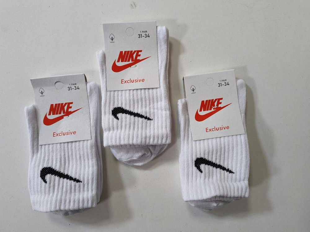 Детские высокие качественные хлопковые носки белые в наборе по 6 штук Nike. Размер 31-34 Киев - изображение 3