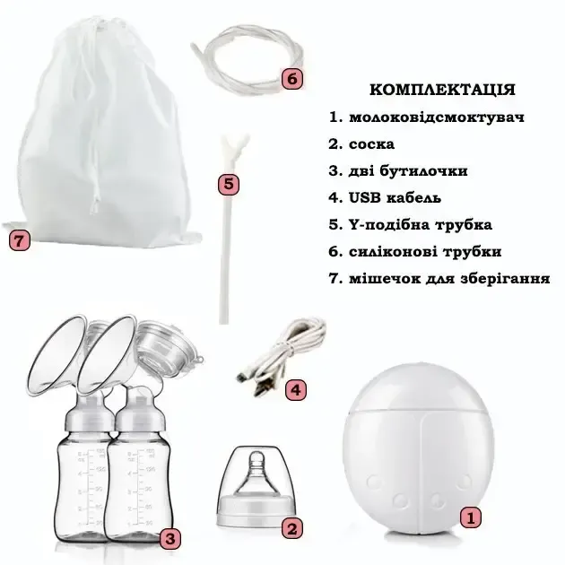 Электрический двойной массажный молокоотсос Kinder Goods в комплекте с 2 бутылочками для молока + соска, USB Коломыя - изображение 5