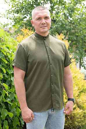 Сорочка чоловіча, короткий рукав, льон, топ 58 Крохатушка одяг Київ