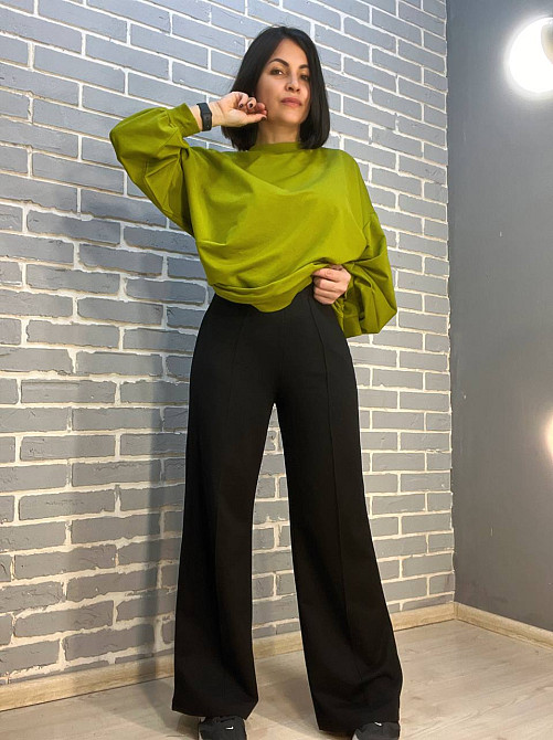 Костюм жіночий MY CITY 3044-8286 світшот широкий оверсайз та брюки палаццо зі стрілкою, зелений, L Київ - фото 11