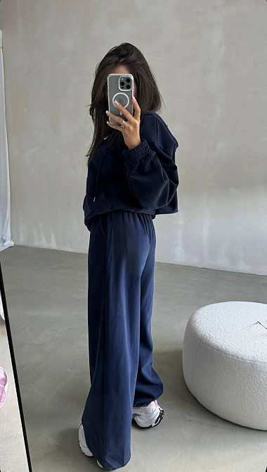 Жіночий теплий костюм-двійка: кофта та штани вільного крою тринитка на флісі Синій, 42/44 Одеса - фото 3