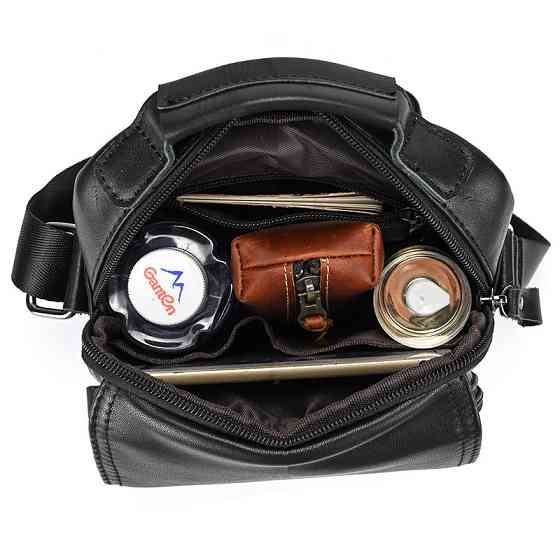 Сумка-барсетка мужская через плечо кожаная гладкая черная Tiding Bag TD-69291 Каменское