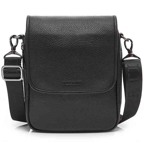Кожаная мужская сумка-мессенджер через плечо черная Tiding Bag TD-23433 Каменское