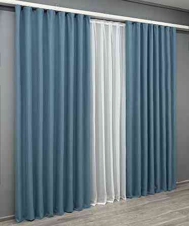 Комплект готовых штор VR-Textil Блэкаут двусторонний ASHEN NIGHT № 1852ш Синий 200х290 см 2 шт (32-224) Киев