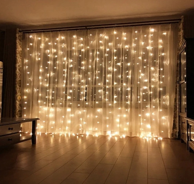 Гірлянда штора Водоспад 240 led велика лампа 3D Теплий білий світ 3м х 2м (силіконовий провід з подовженням) Вінниця - фото 4