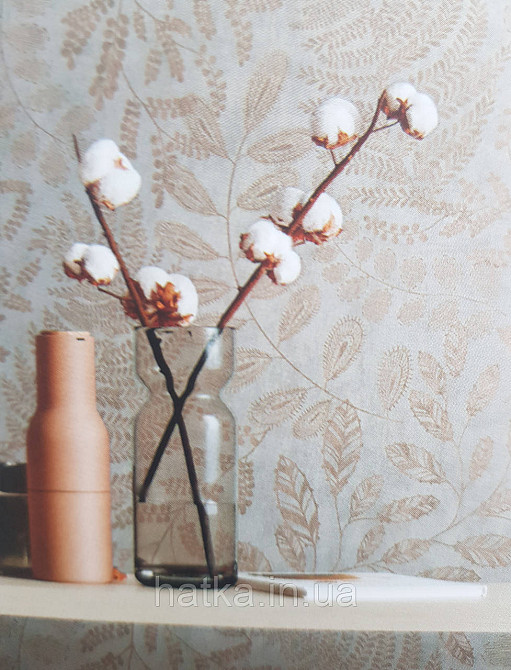 Обои виниловые на флизелине AS creation The Bos 0.53х10 листья ветки бежевые перламутр на белом Киев - изображение 1