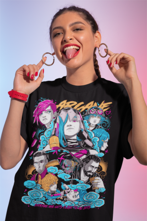 Футболка з аніме принтом Джінкс Аркане Джапанесе Аніме оверсайз (S/M/L) Чорний AnimeJ0674 Дніпро