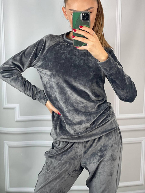 Женский спортивный велюровый костюм Графитовый M Харьков - изображение 4
