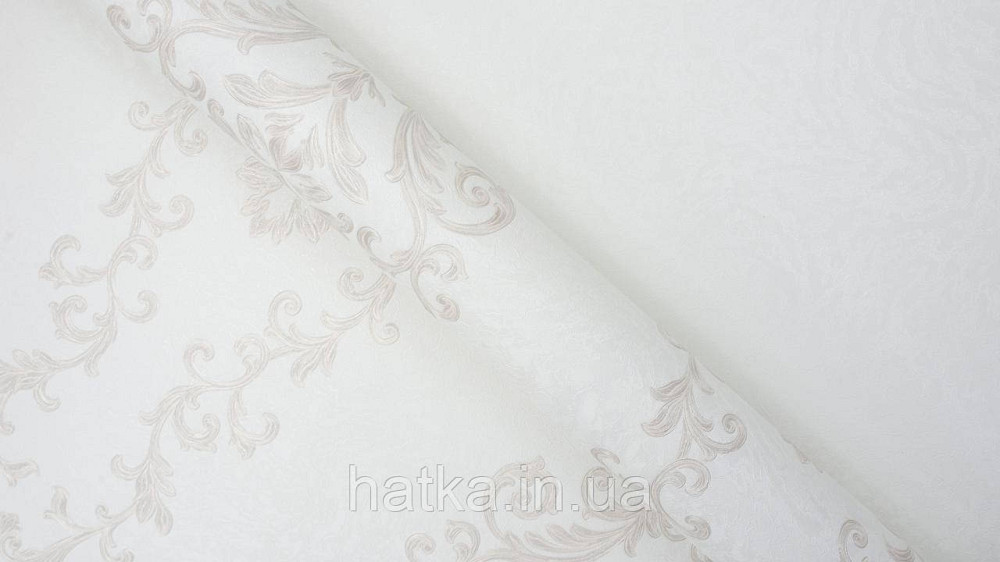 Шпалери метрові вінілові на флізеліні Sintra Classic класика вензелю візерунки структурні бежевий перламутр на білому 454701 Київ - фото 2