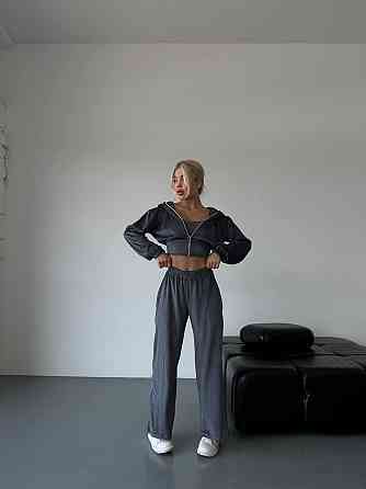 Жіночий стильний прогулянковий костюм-двійка: кофта та штани велюр-плюш Графіт, 48/50 Одеса