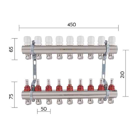 Коллектор латунный с расходомерами и евроконусами Thermo Alliance Standart 1