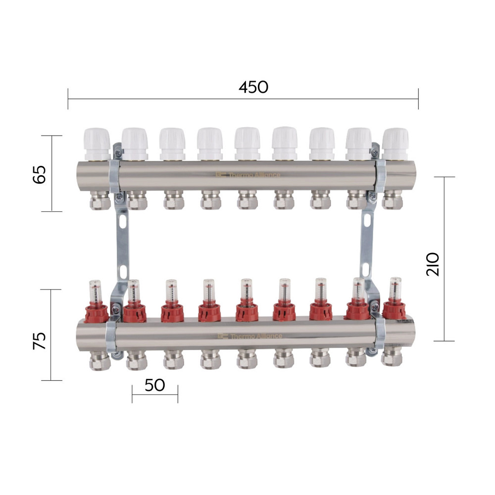 Коллектор латунный с расходомерами и евроконусами Thermo Alliance Standart 1