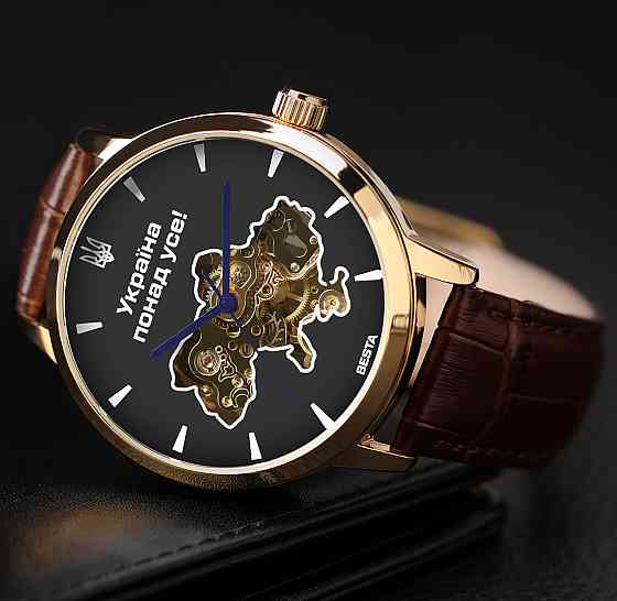Часы мужские механические Besta Skeleton Gold Black Metal (2 ремешка) Винница