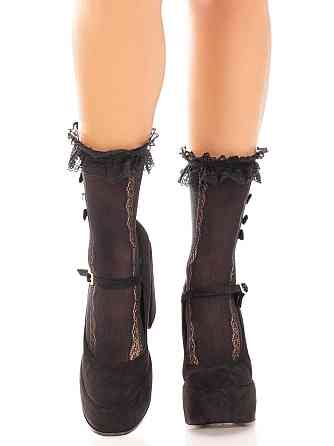 Шкарпетки ажурні Leg Avenue Mini Bow Lace Anklet, чорні, з рюшами, декор — бантики Sex Aura Київ