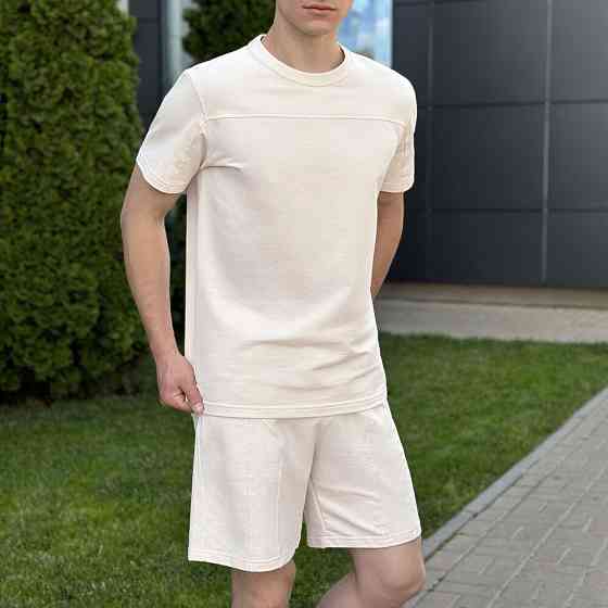 Літній комлект для чоловіків світлий бежевий шорти та футболка Pobedov Barel Київ