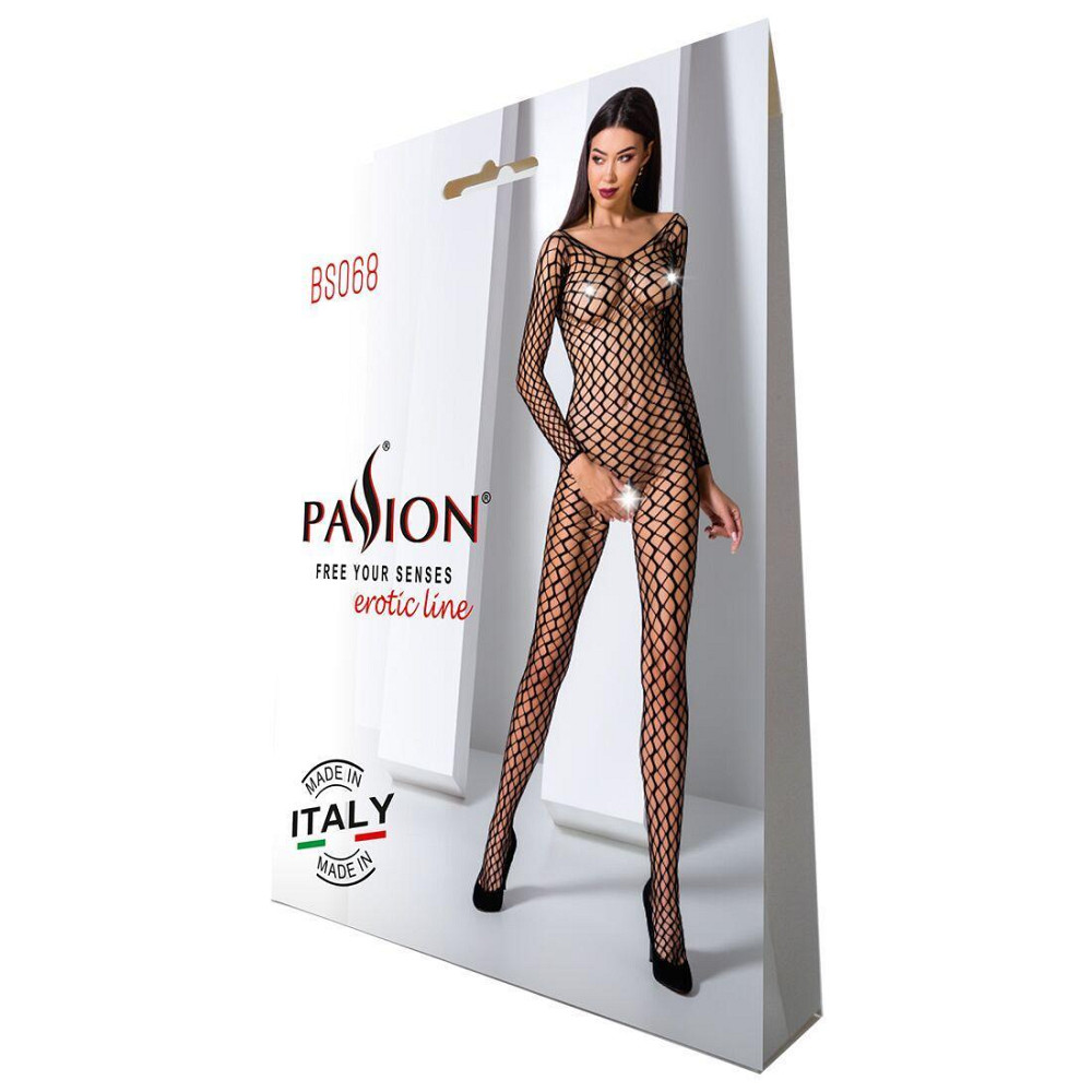 Бодістокінг Passion BS068 black, комбінезон, велика сітка, довгий рукав Sex Aura Київ - фото 7