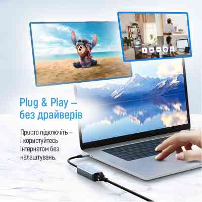 Адаптер USB-C + USB A to RJ45 Ethernet 1000Mbps ColorWay (CW-AD-CRG) Винница