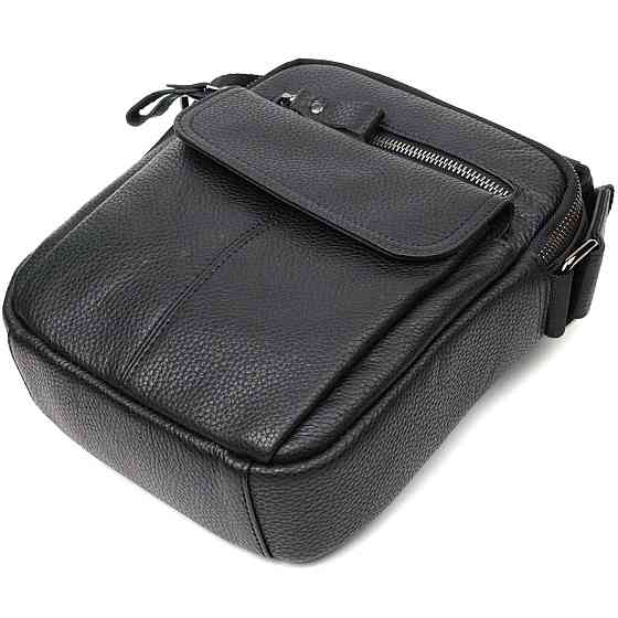 Вертикальная мужская сумка на плечо из натуральной кожи Vintage 22248 Черная Киев