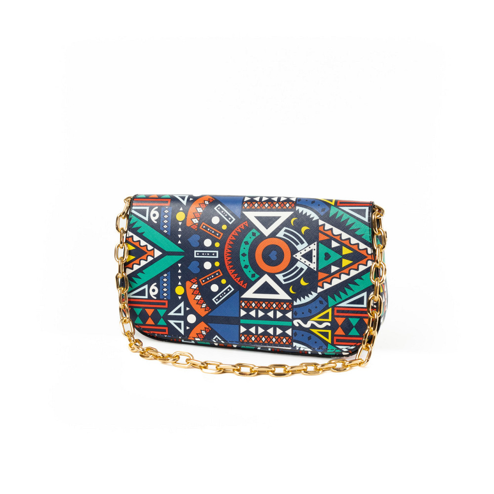 Сумка жіноча з ручкою ланцюжком золотого кольору, жіночий клатч зі штучної шкіри з принтом Кам'янець-Подільський - фото 1