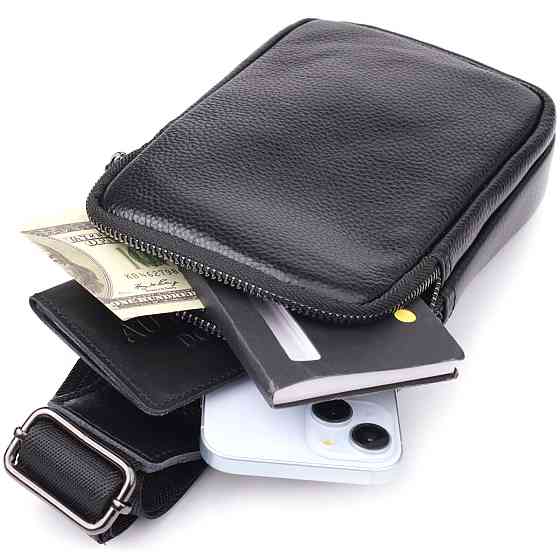 Сумка-слинг для мужчин из натуральной кожи Vintage 22955 Черный Киев