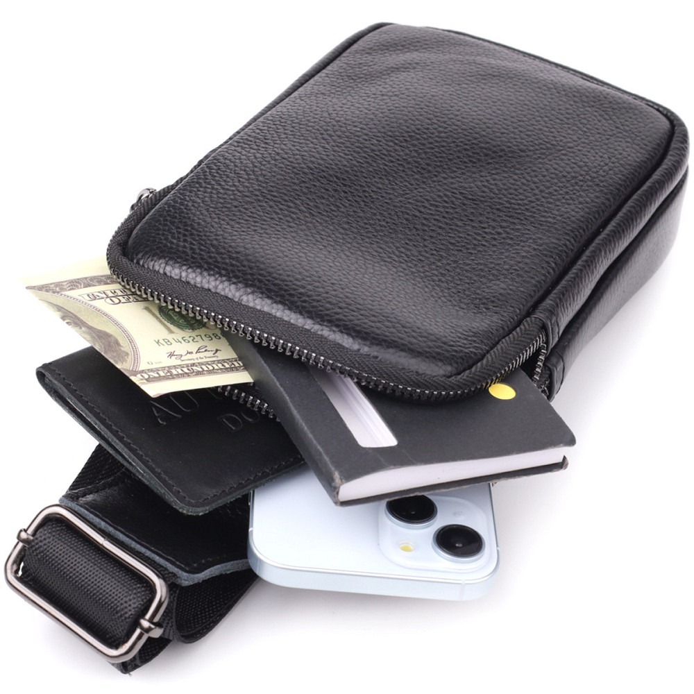 Сумка-слинг для мужчин из натуральной кожи Vintage 22955 Черный Киев - изображение 4