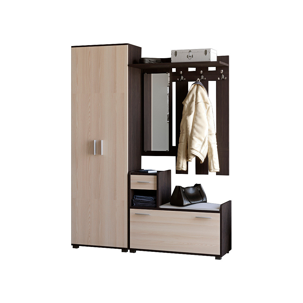 Прихожая Эверест Тандем с распашным шкафом ШП-1 и тумбой (левая) венге темный+дуб молочный (DTM-2353) Днепр - изображение 2
