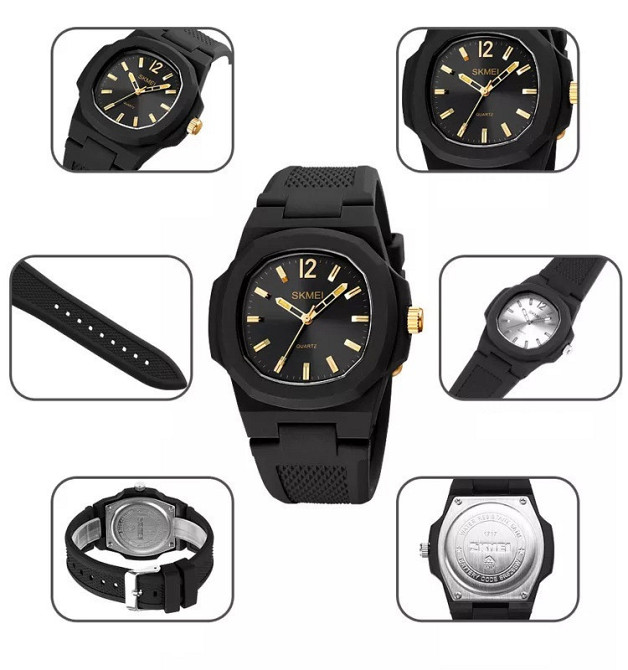 Чоловічий наручний годинник Skmei 1717 (Чорні з золотом) Вінниця - фото 6