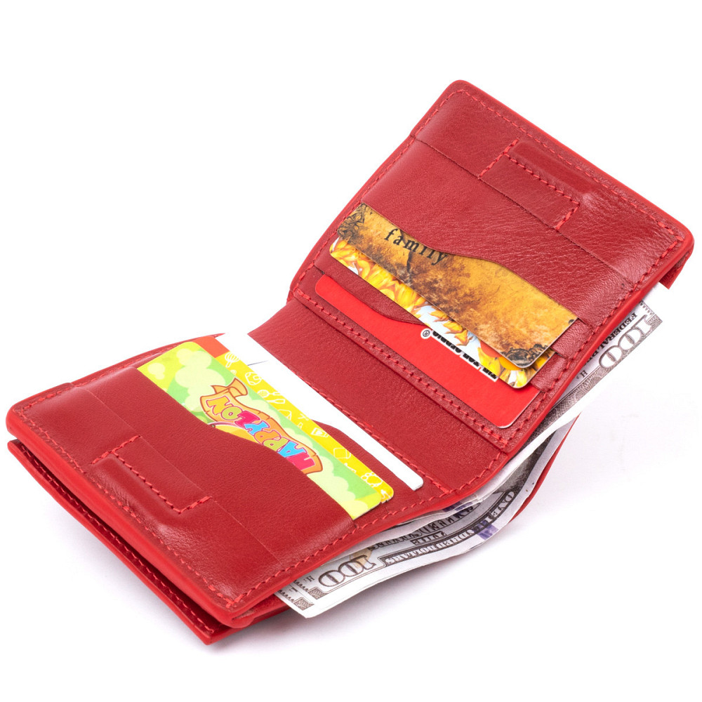 Вертикальное глянцевое портмоне с накладной монетницей GRANDE PELLE 11331 Красное Киев - изображение 3