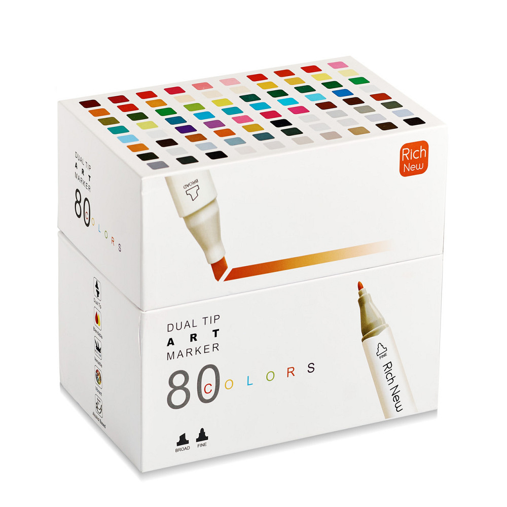 Двосторонні маркери для скетчинга і малювання на спиртовій основі 80 штук Rich New, Фломастери для художників Кам'янець-Подільський - фото 3