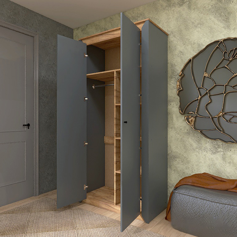 Шкаф двухдверный Эверест Нордик-990 Графит + Дуб крафт золотой (DTM-5536) Львов - изображение 5