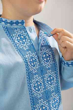 Вишиванка для хлопчиків, лляна, блакитна, 100% льон Київ