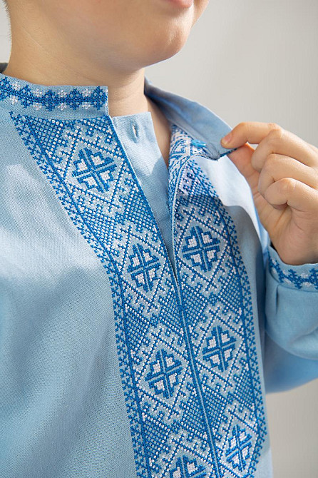 Вышиванка для мальчиков, льняная, голубая, Киев - изображение 2
