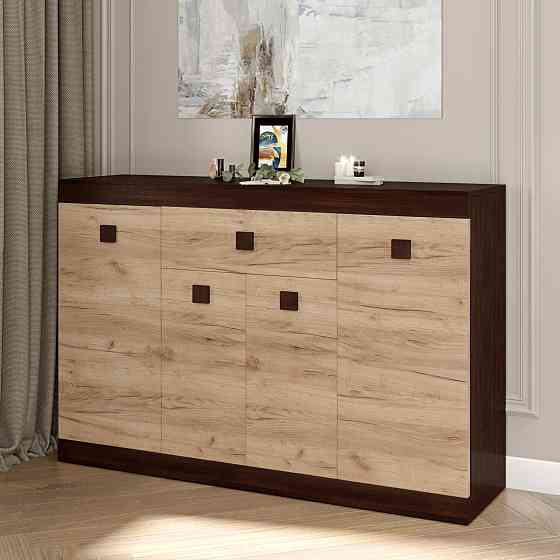 Великий комод Еверест з дверима та ящиком Соната-7 140х38х94 венге темний + дуб крафт золотий (DTM-2017) Львів