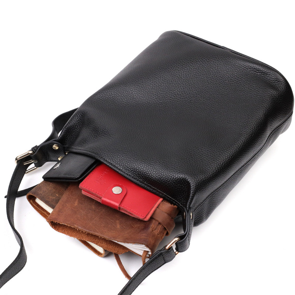 Вместительная женская сумка с одной длинной ручкой из натуральной кожи Vintage 22305 Черная Киев - изображение 7