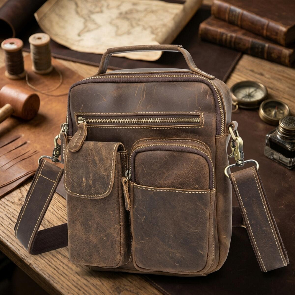 Сумка чоловіча Crazy horse Vintage 14692 Коричнева Київ - фото 11
