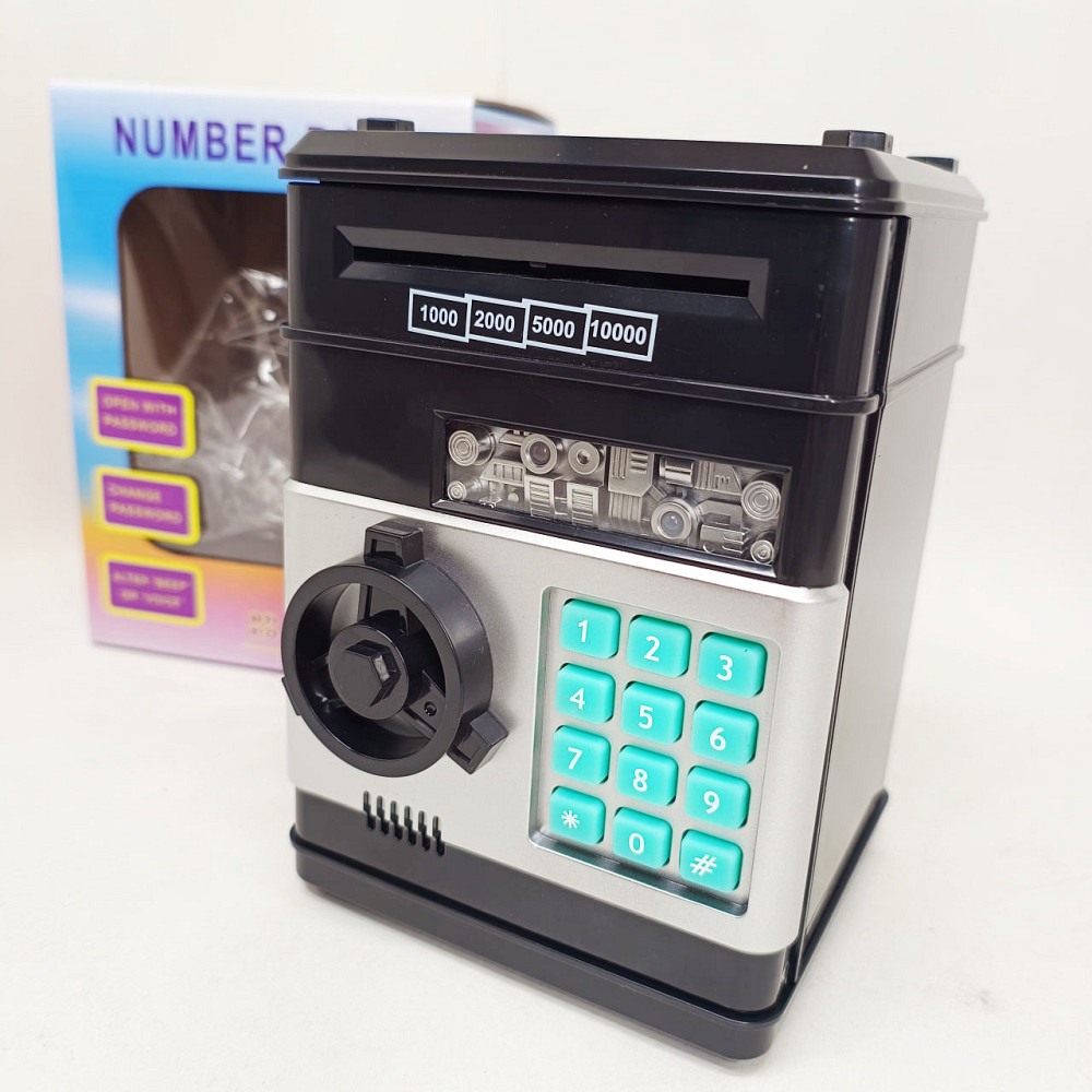 Електронна скарбничка сейф банкомат для дітей з PIN-кодом, автоматичний прийом банкнот і монет Black GF-71 Львів - фото 7