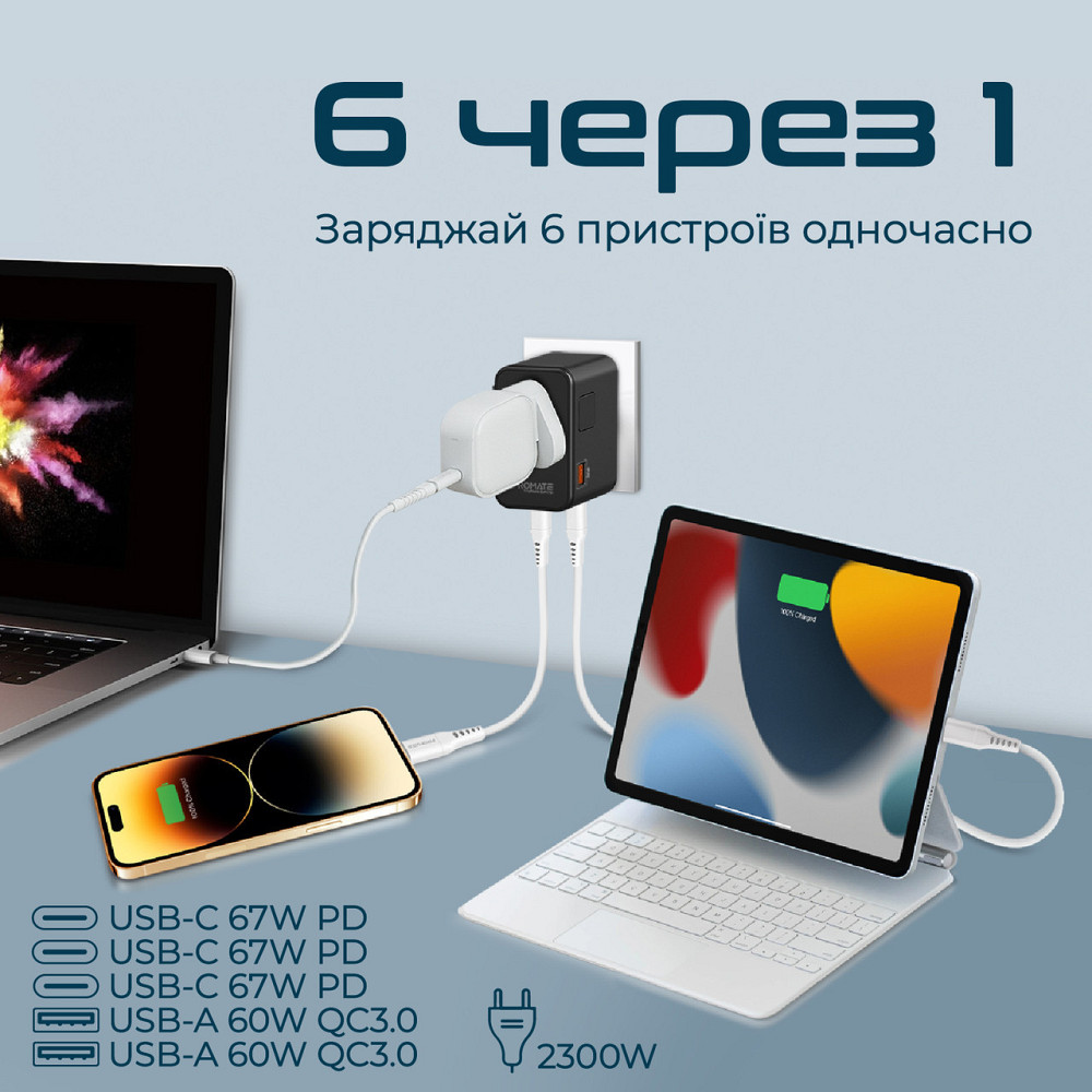 Зарядний пристрій Promate TripMate-GaN75 75W Black ( Чорний ) Харьков - изображение 6