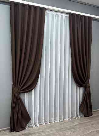 Комплект готових штор VR-Textil Жакард № 1746ш Коричневий 145х270 см 2 шт (33-0700) Київ