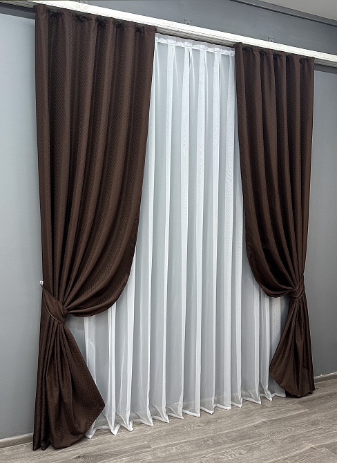 Комплект готових штор VR-Textil Жакард № 1746ш Коричневий 145х270 см 2 шт (33-0700) Київ - фото 3