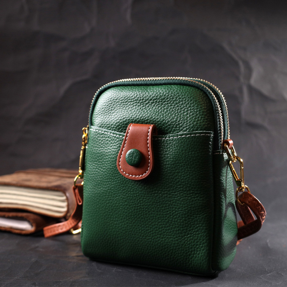 Невелика сумка трапеція для жінок з натуральної шкіри Vintage 22268 Зелена Київ - фото 8