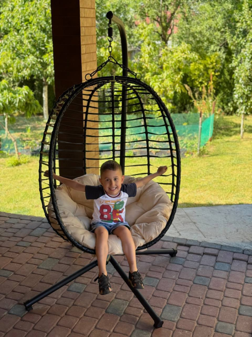 Підвісне садове крісло гойдалка (кокон / гніздо) SAN VITO з м'якою бежевою подушкою, Чорний Київ - фото 7