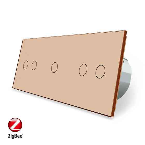 LIVOLO Розумний сенсорний ZigBee вимикач 5 сенсорів (2-1-2) Livolo золото скло (VL-C702Z/C701Z/ Коломия