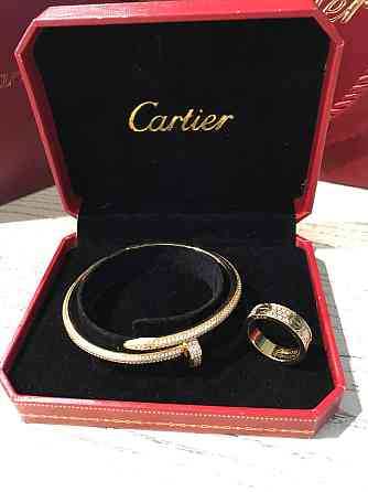 Cartier Комплект 2 предмета. браслет гвоздь с мелким цирконием и кольцо в лимонном золоте Одесса