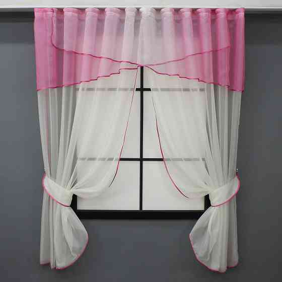 Шторы кухонные VR-Textil №091к с ламбрекеном 280х170 см Темно-розовый с молочным (52-1035) Киев