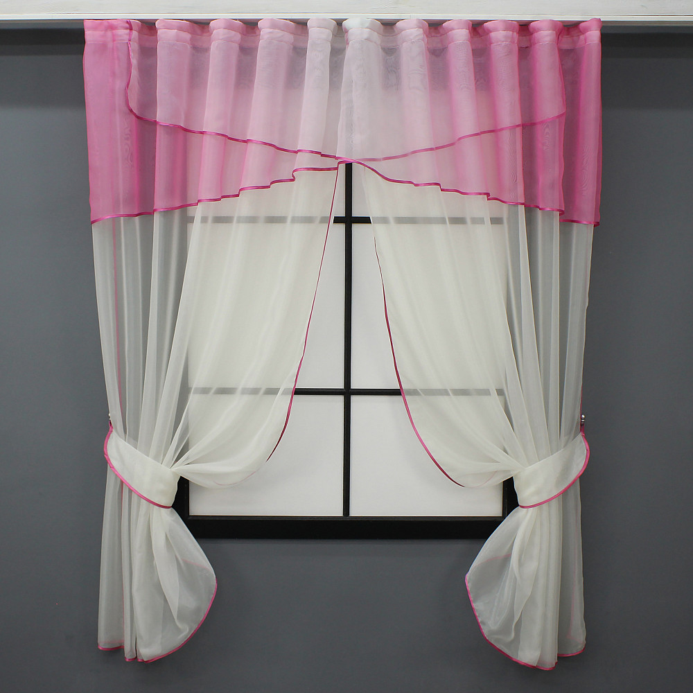 Штори кухонні VR-Textil №091к з ламбрекеном 280х170 см Темно-рожевий з молочним (52-1035) Київ - фото 1