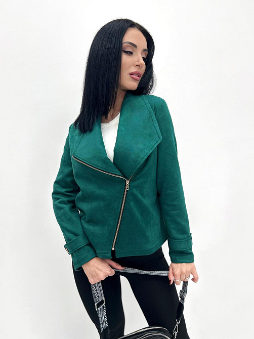 Замшева куртка-жакет "Nessa" оптом I Норма і батал Зелений, 50-52 Київ - фото 5
