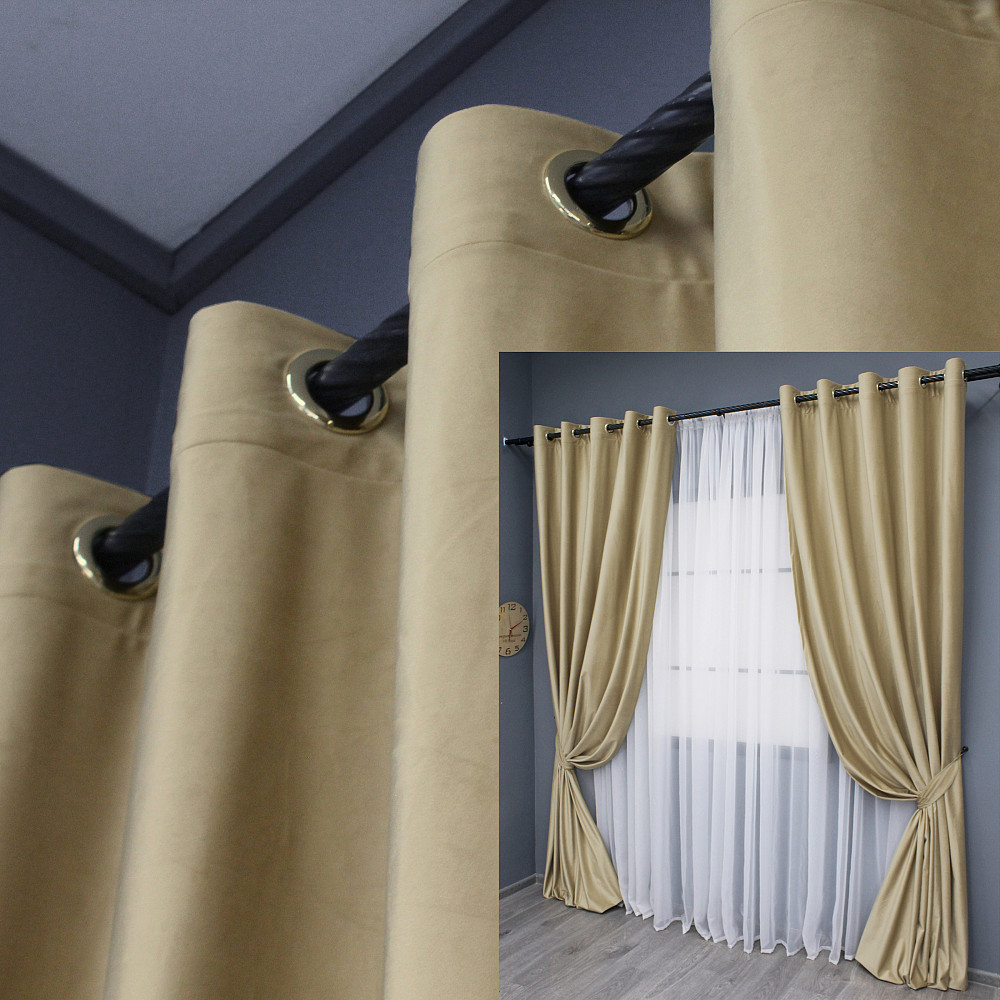 Комплект штор на люверсах VR-Textil Бархат № 1653ш Бежевый 150х280 см 2 шт (37-0229) Киев - изображение 1