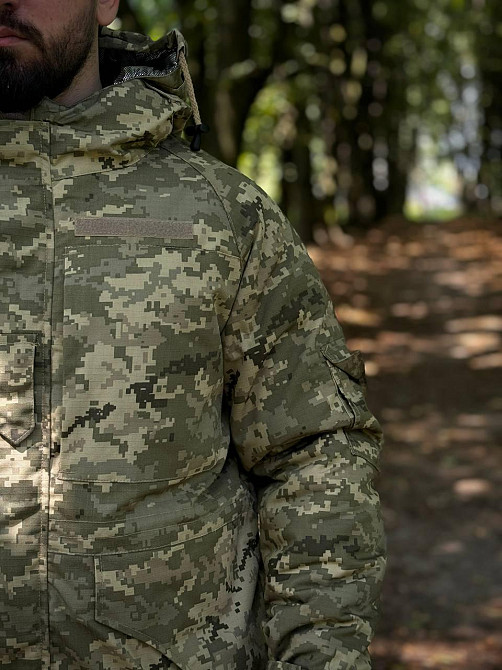 Военная зимняя ветрозащитная мужская теплая парка рип стоп 4.5.0. пиксель Omni-Heat с капюшоном WAR Львов - изображение 9